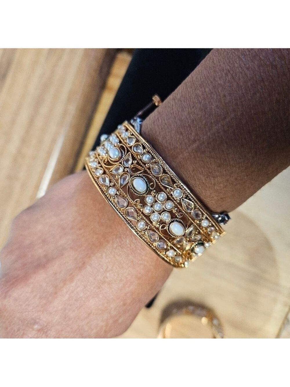 2 Beaded Gold-tone Brass Cuff Bracelet